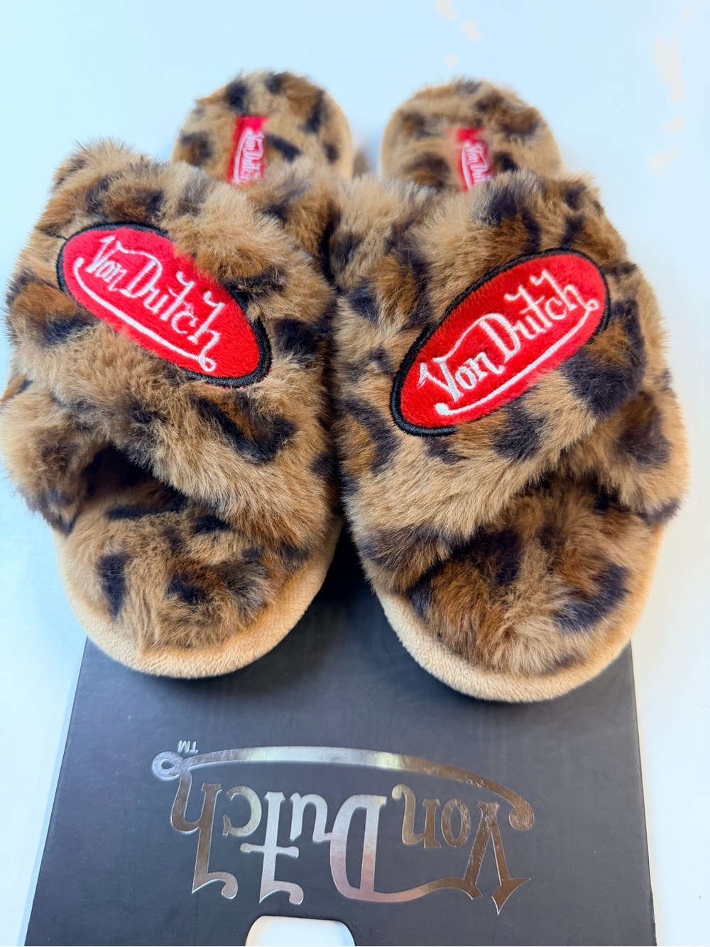 Von Dutch Leopard Print Faux Fur Slide Slippers - Small 5/6 NWT Y2K